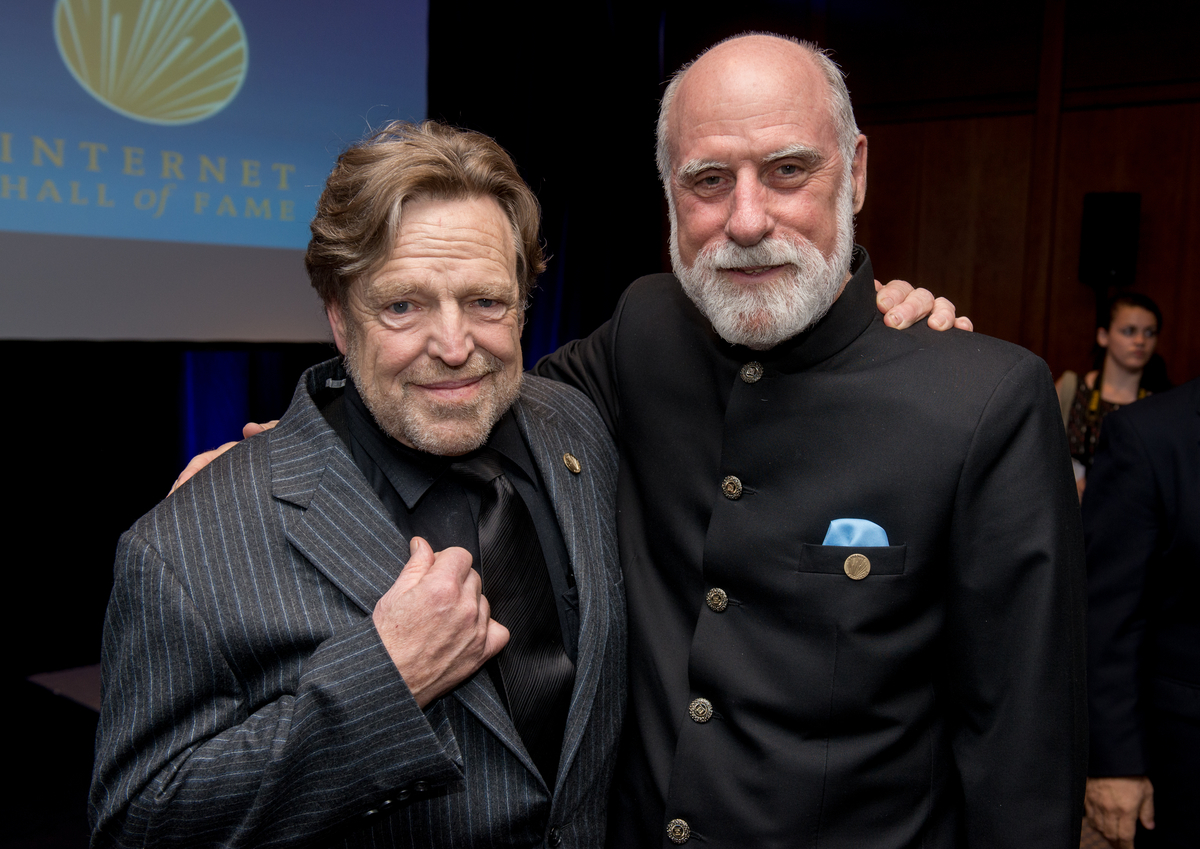 A picture of John Perry Barlow with Vint Cerf. 