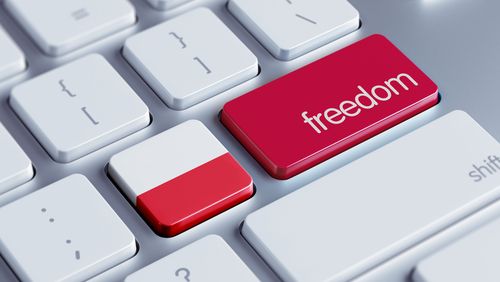 Red keyboard button with an inscription freedom.