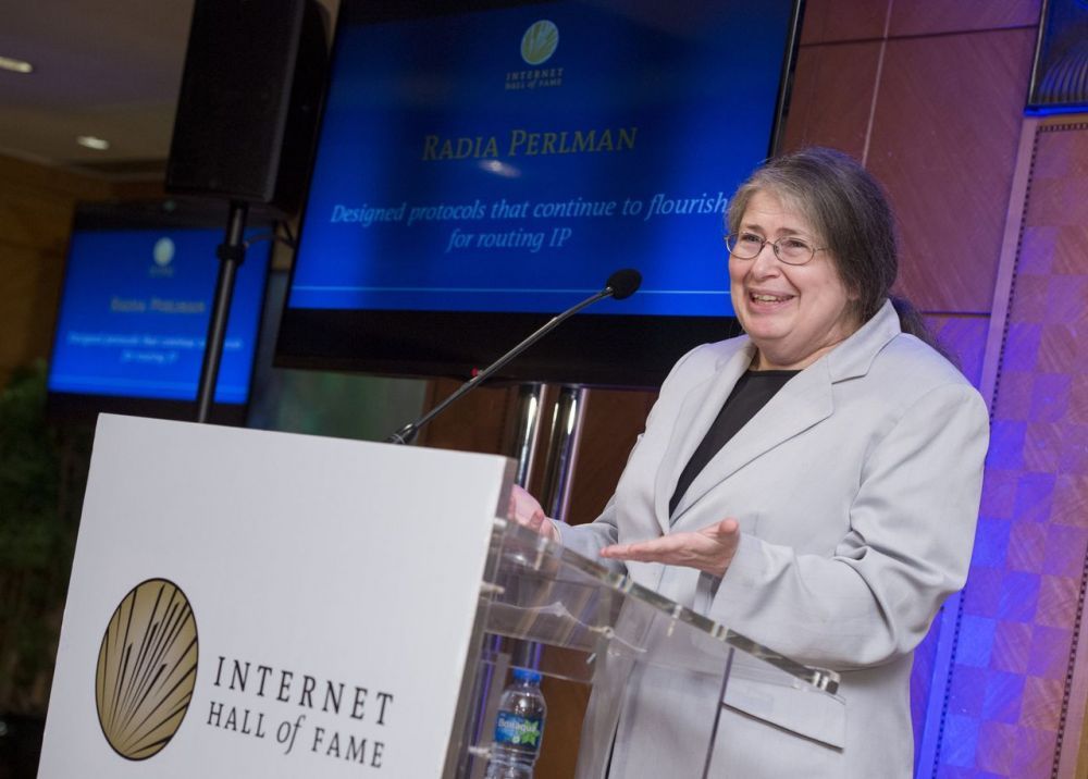 Radia Perlman giving a speech. 