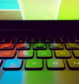 A picture of laptop semi closed.