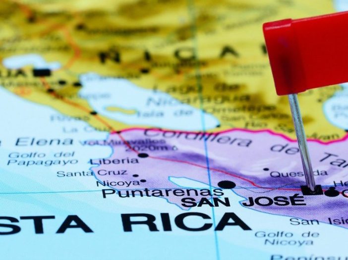 a red flag pointing to San Jose in Costa Rica on a map